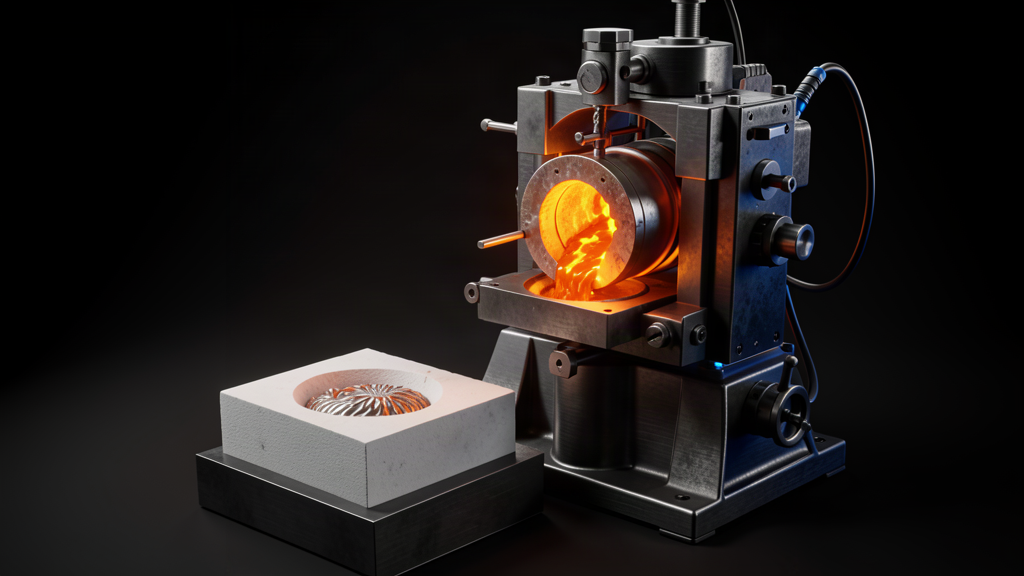 Metal casting centrifuge with plaster mold and molten metal