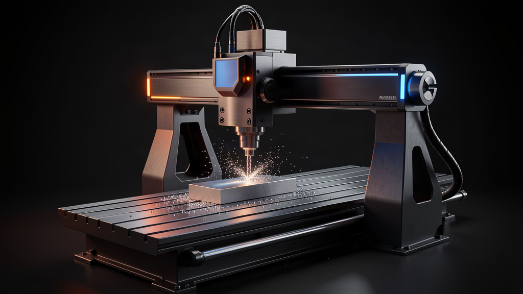 CNC machine milling metal with sparks